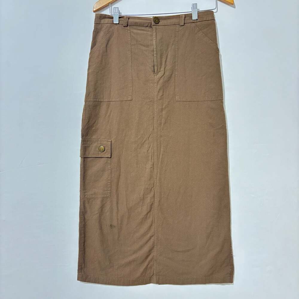 Kirious Tan Khaki Cargo Maxi Skirt Granola Girl Gorpcore Utility‎ size L